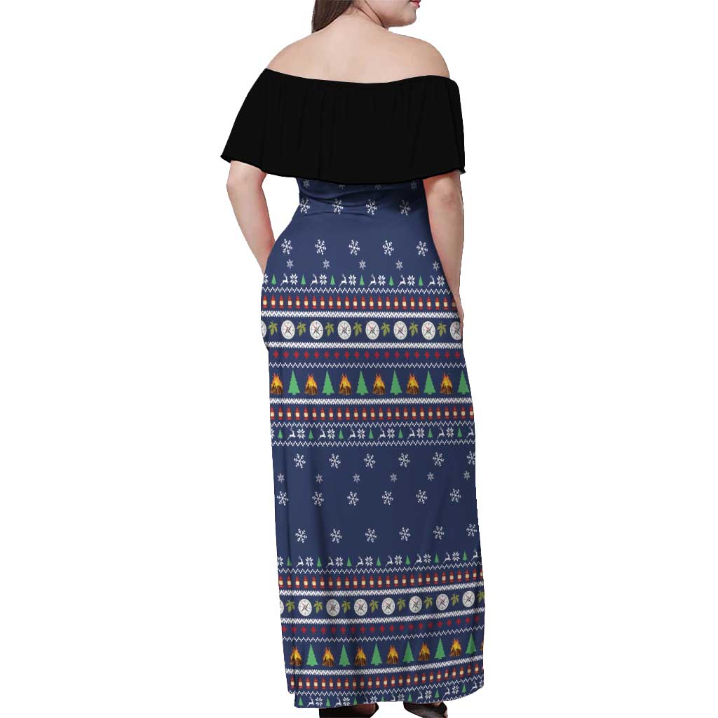Bear Christmas Off Shoulder Maxi Dress Camping I Hate People - Wonder Print Shop