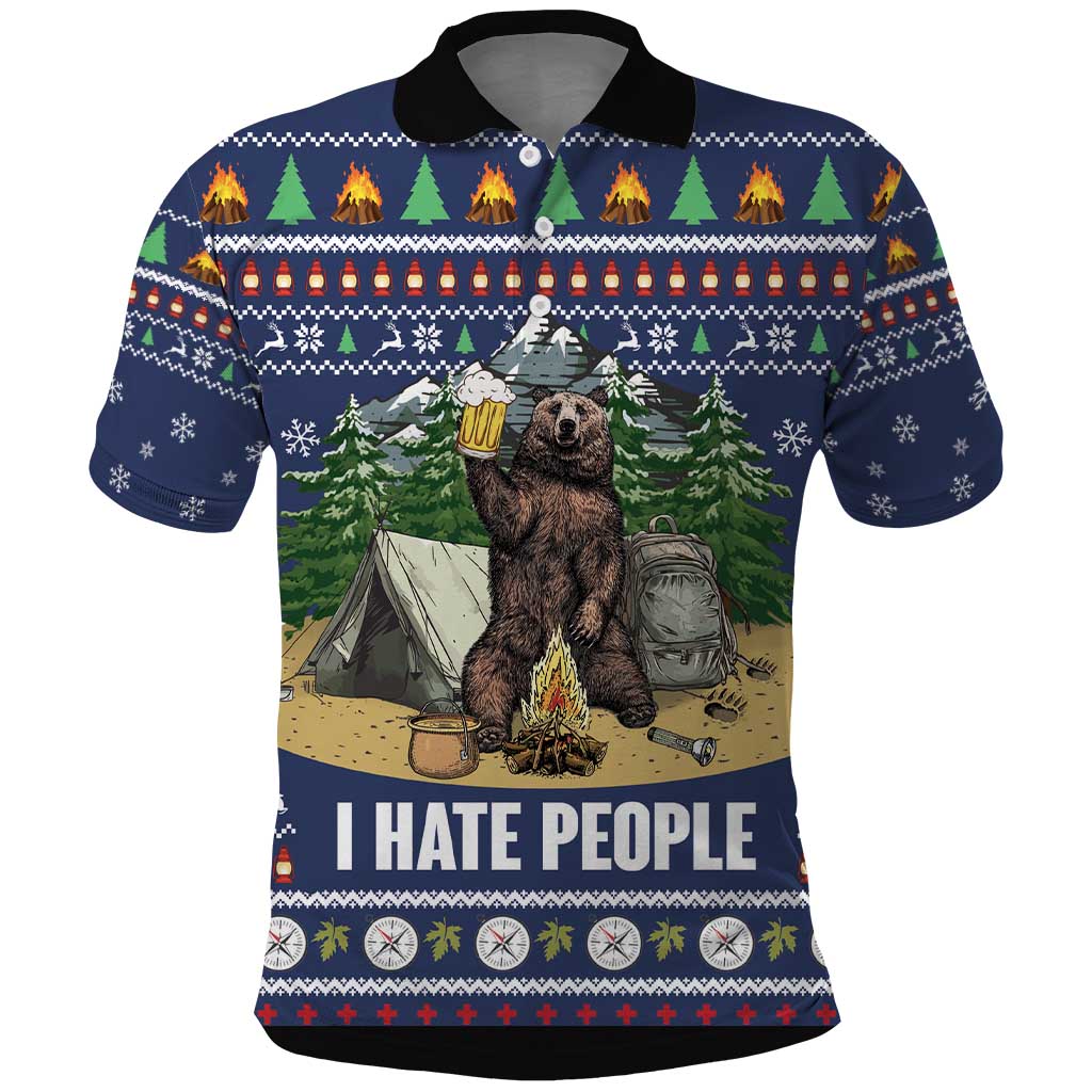 Bear Christmas Polo Shirt Camping I Hate People - Wonder Print Shop