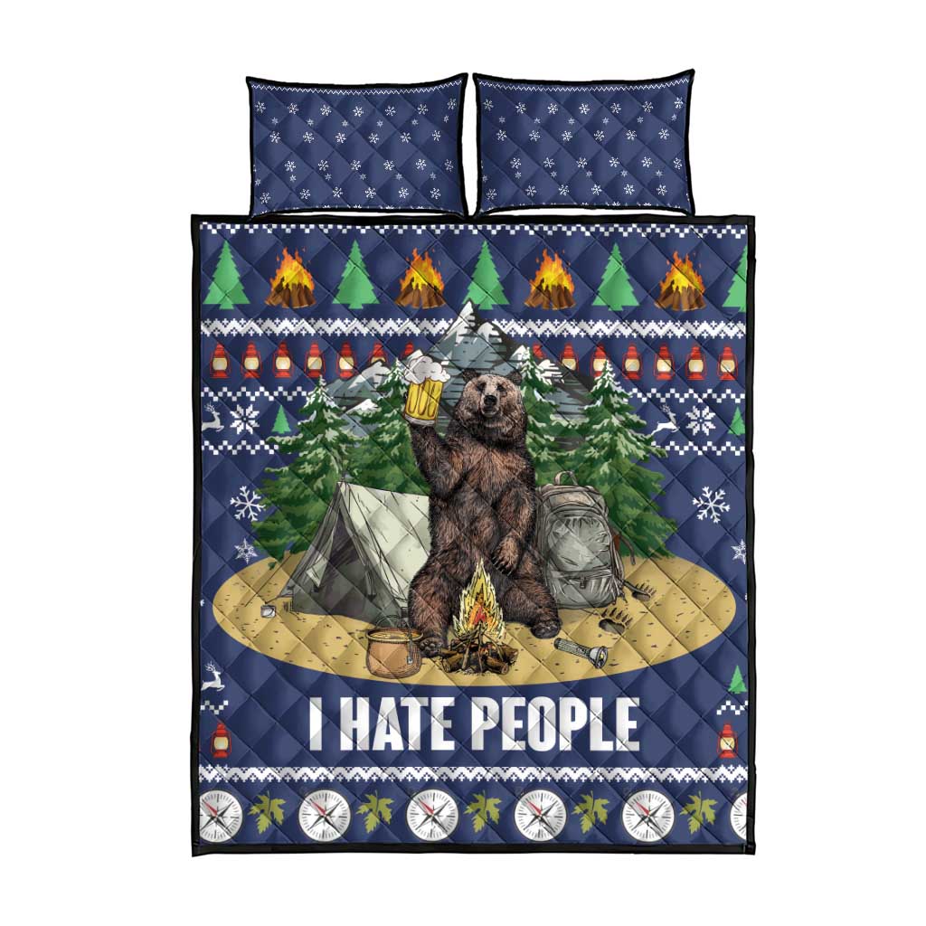 Bear Christmas Quilt Bed Set Camping I Hate People - Wonder Print Shop