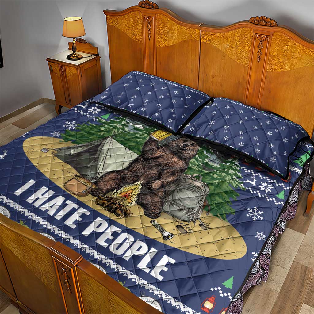 Bear Christmas Quilt Bed Set Camping I Hate People - Wonder Print Shop