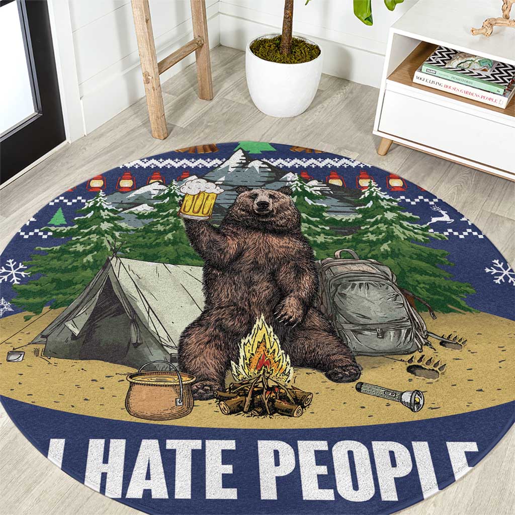 Bear Christmas Round Carpet Camping I Hate People