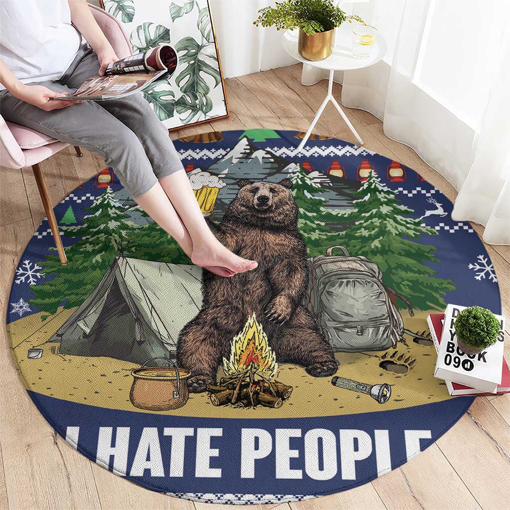 Bear Christmas Round Carpet Camping I Hate People