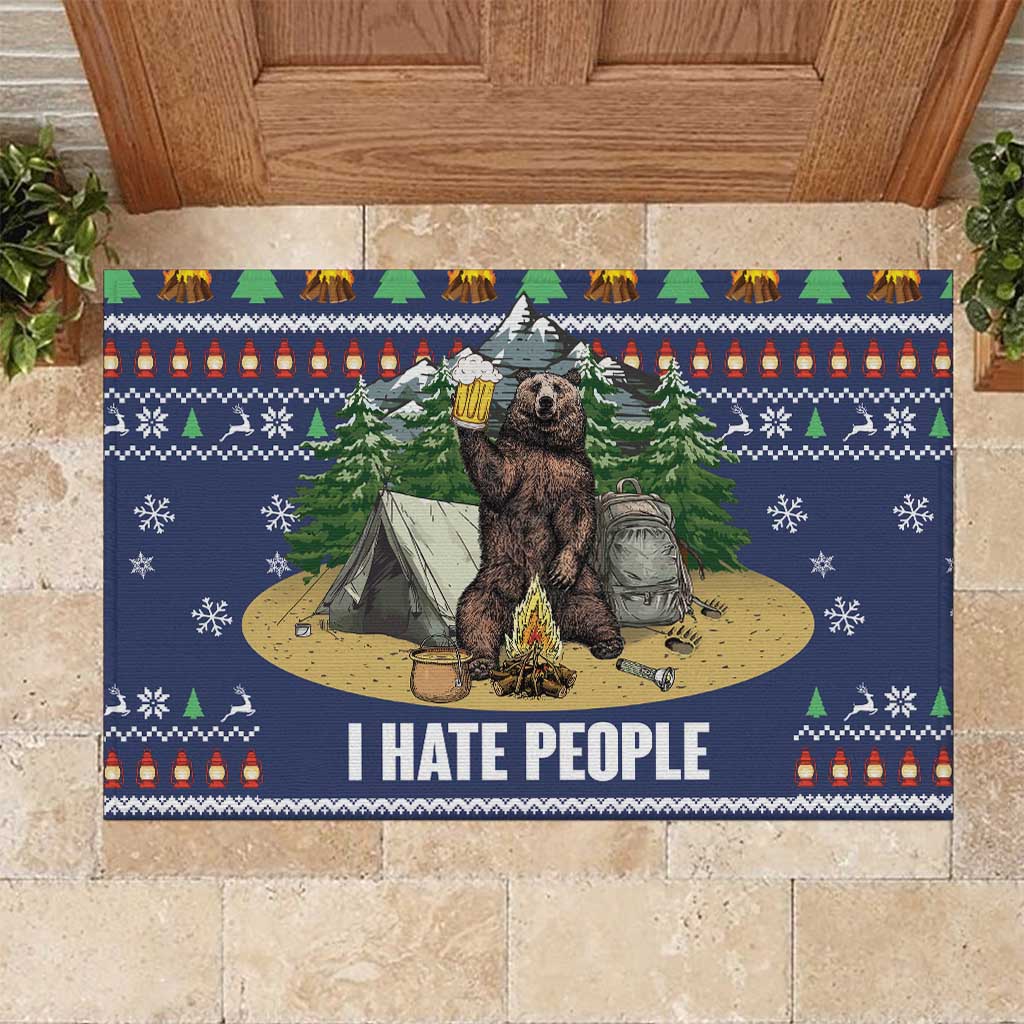 Bear Christmas Rubber Doormat Camping I Hate People - Wonder Print Shop