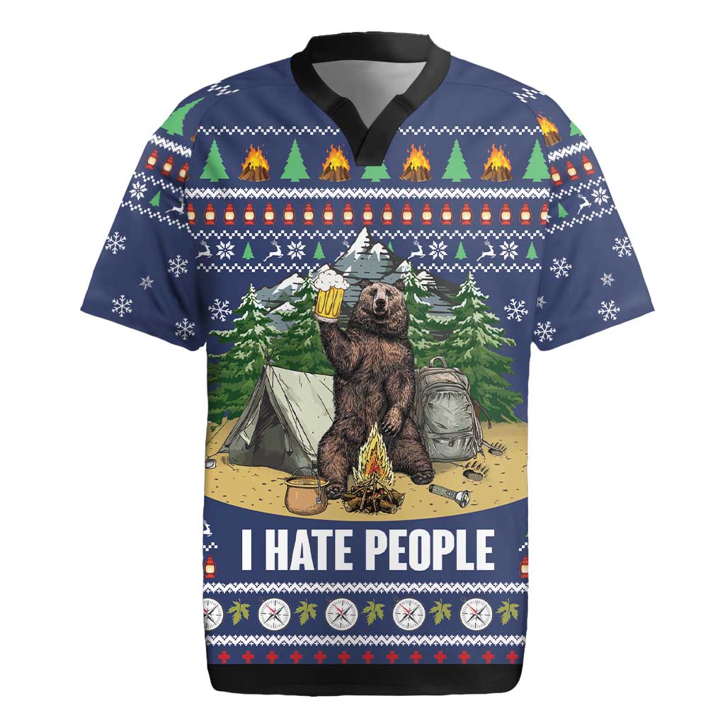 Bear Christmas Rugby Jersey Camping I Hate People - Wonder Print Shop