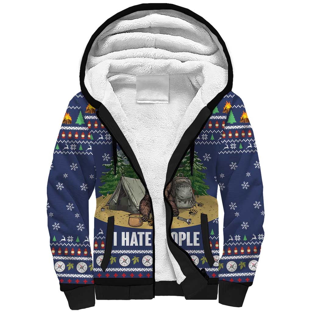 Bear Christmas Sherpa Hoodie Camping I Hate People - Wonder Print Shop