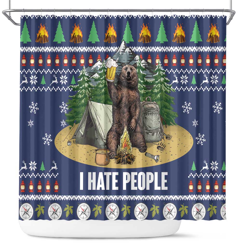 Bear Christmas Shower Curtain Camping I Hate People