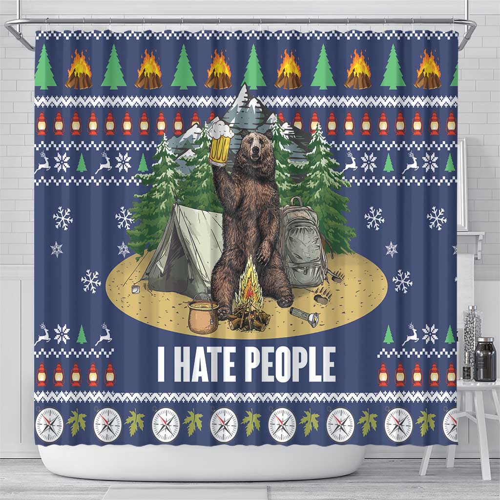 Bear Christmas Shower Curtain Camping I Hate People