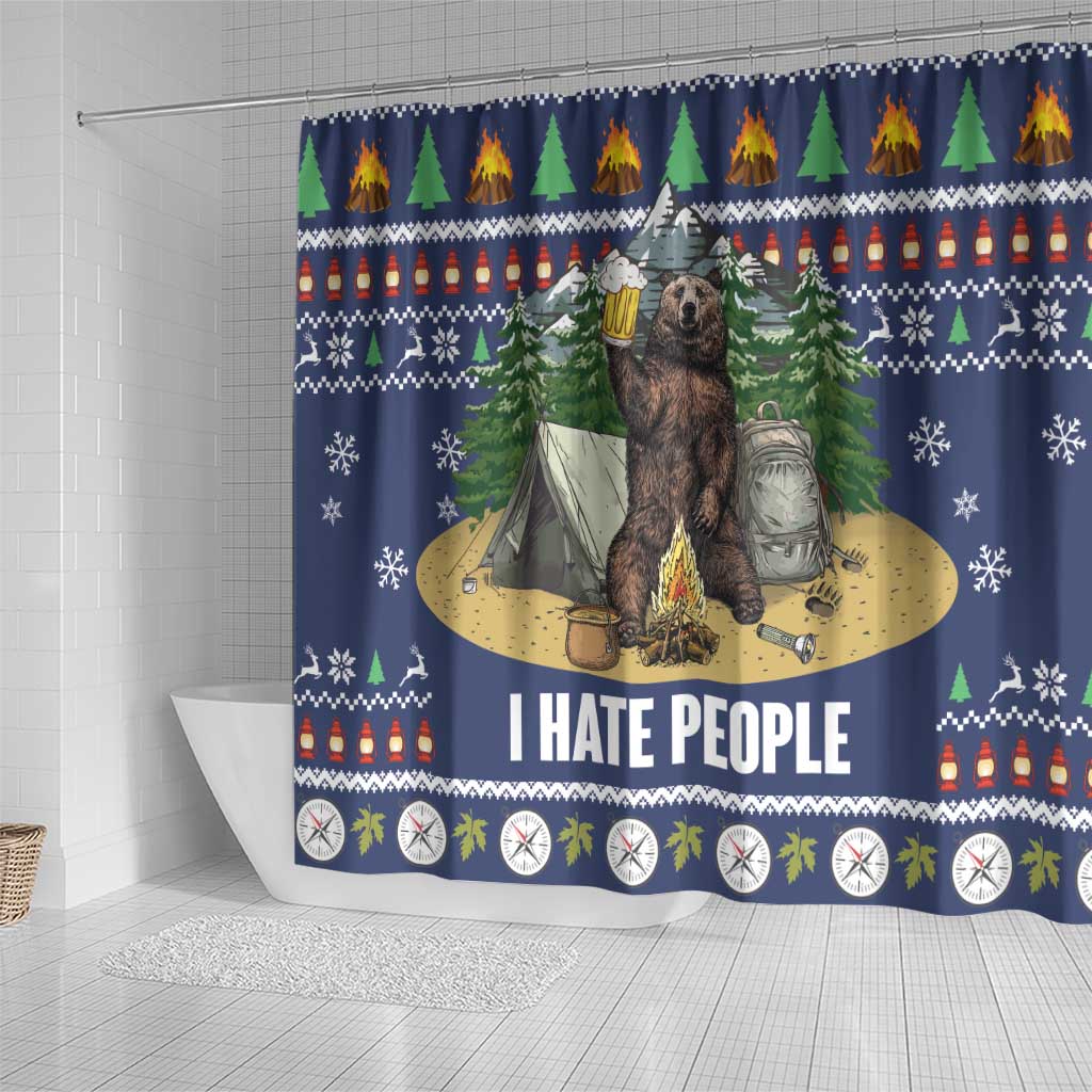 Bear Christmas Shower Curtain Camping I Hate People