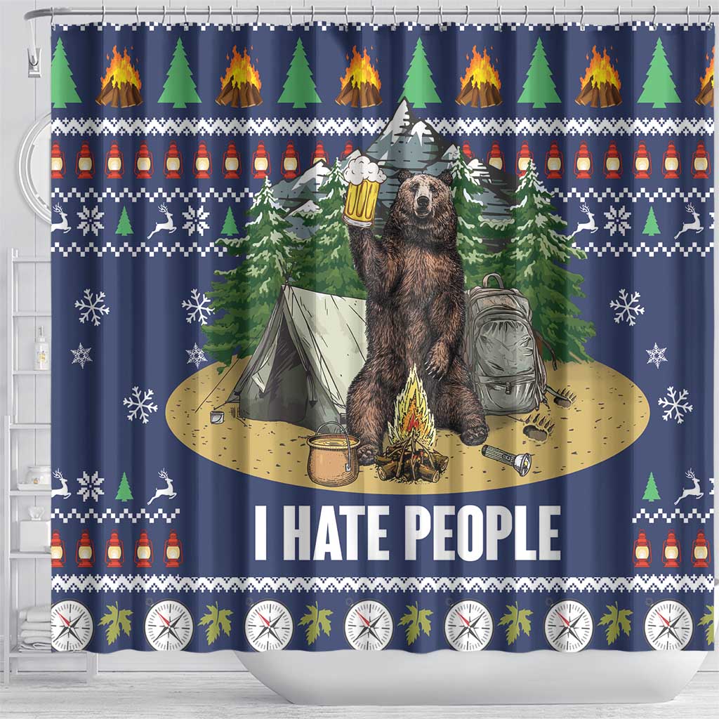Bear Christmas Shower Curtain Camping I Hate People