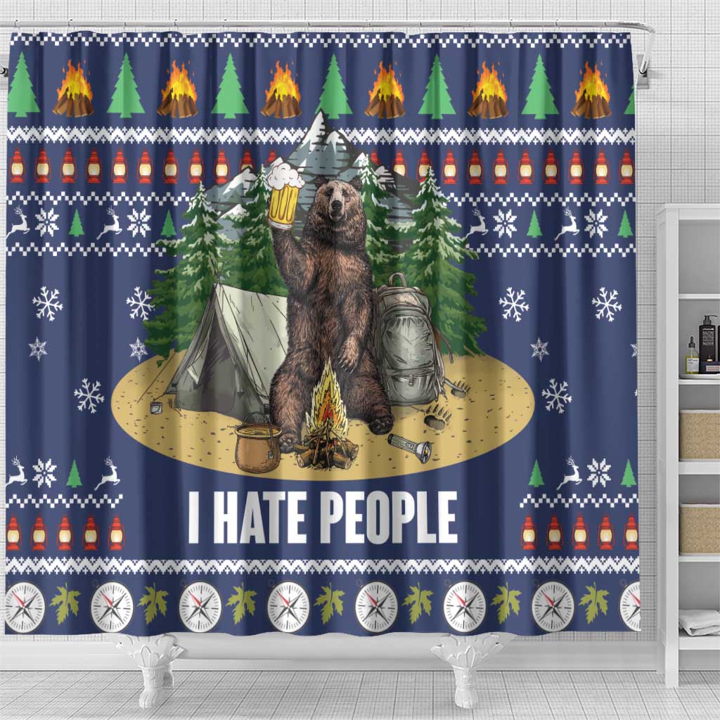 Bear Christmas Shower Curtain Camping I Hate People