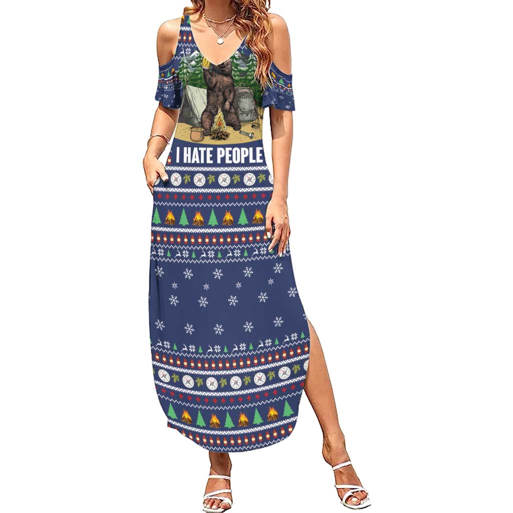 Bear Christmas Summer Maxi Dress Camping I Hate People - Wonder Print Shop