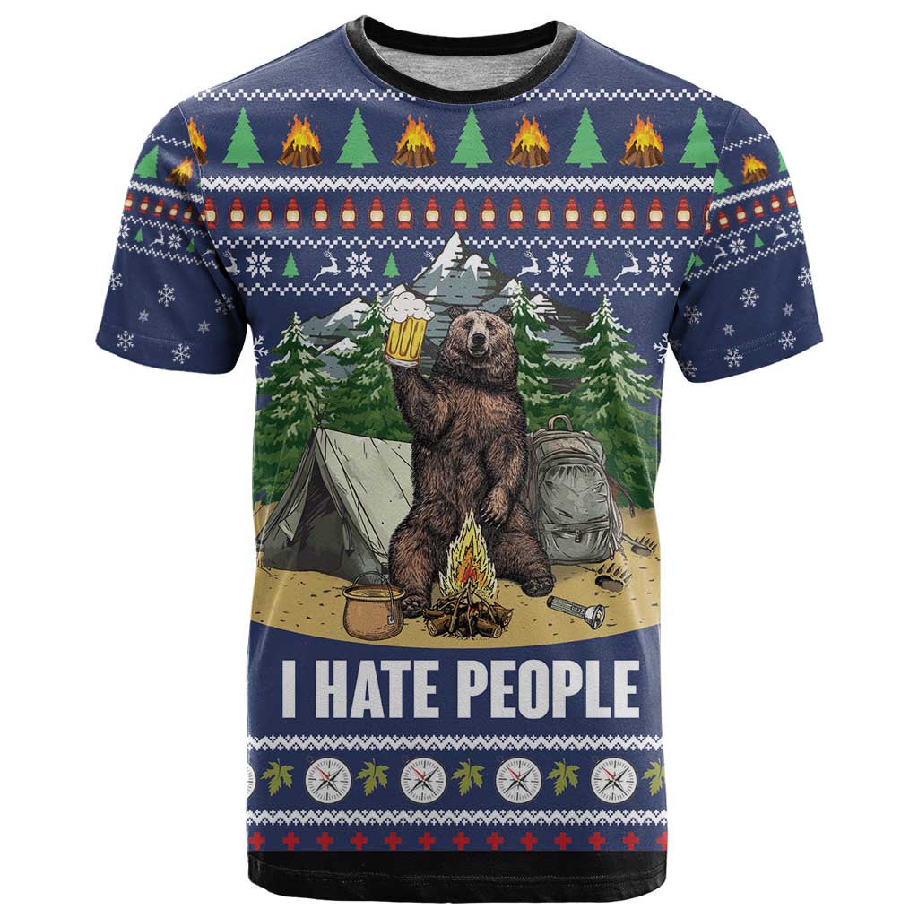 Bear Christmas T Shirt Camping I Hate People - Wonder Print Shop