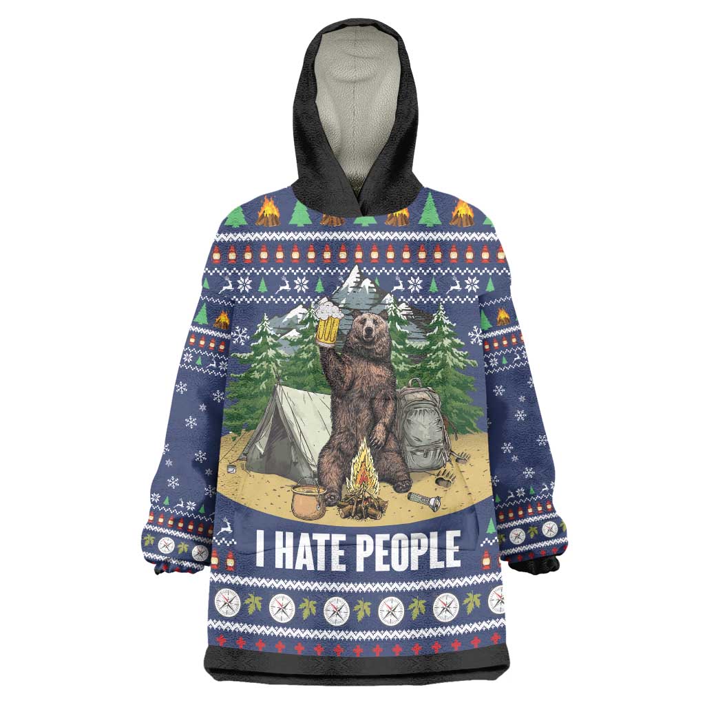 Bear Christmas Wearable Blanket Hoodie Camping I Hate People - Wonder Print Shop