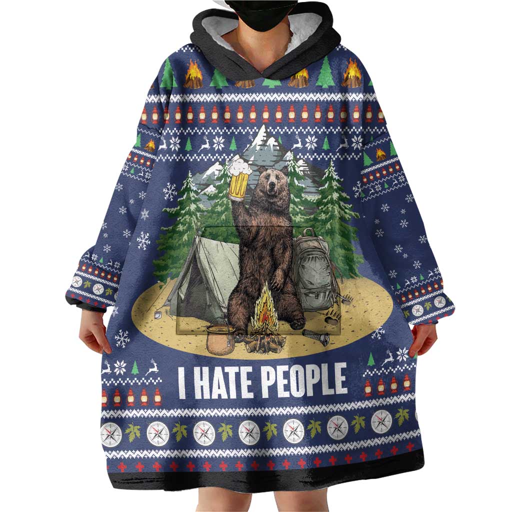 Bear Christmas Wearable Blanket Hoodie Camping I Hate People - Wonder Print Shop