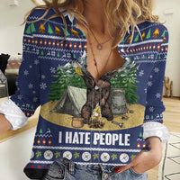 Bear Christmas Women Casual Shirt Camping I Hate People - Wonder Print Shop