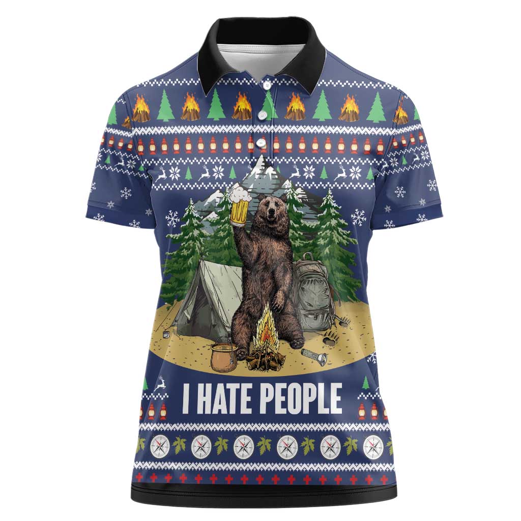 Bear Christmas Women Polo Shirt Camping I Hate People - Wonder Print Shop