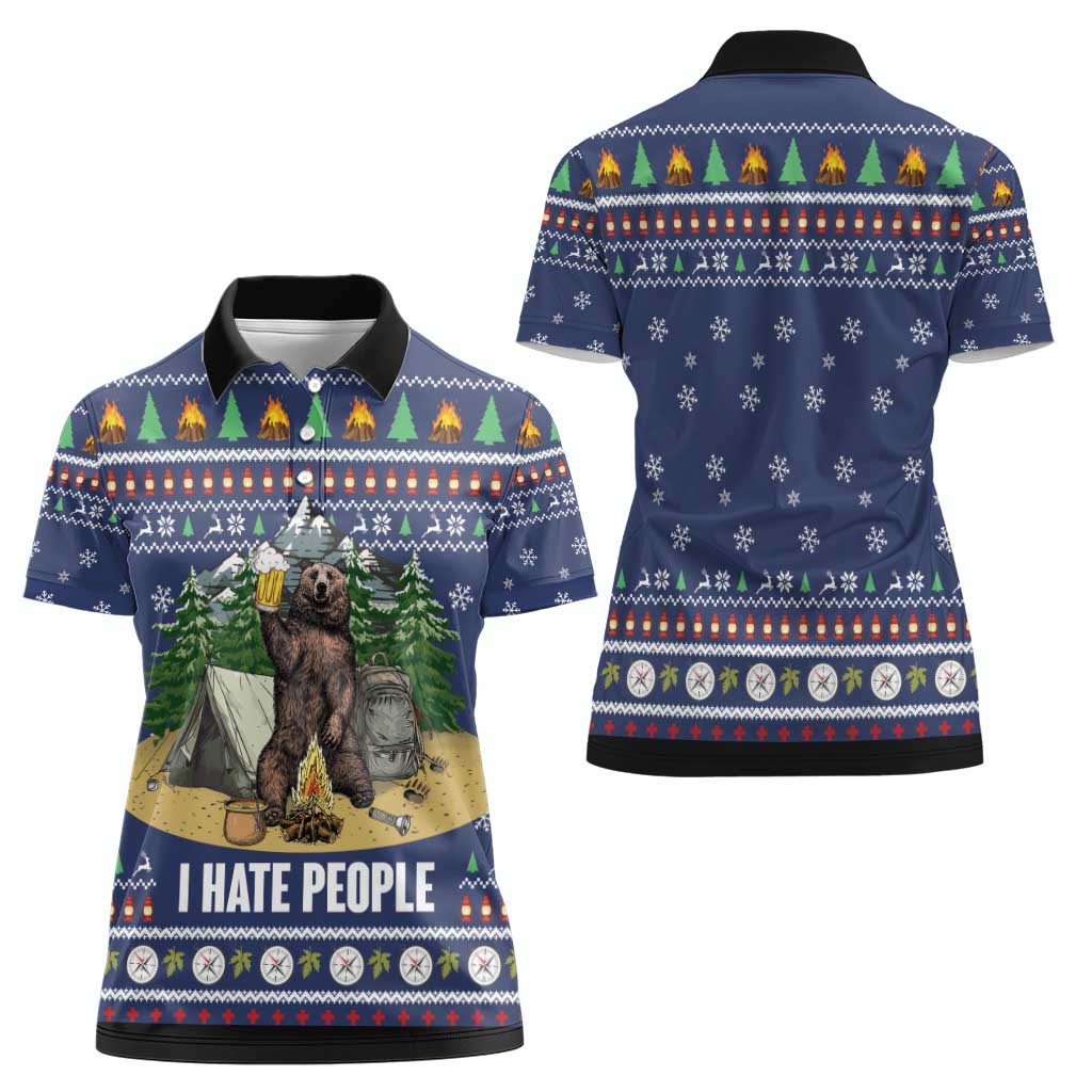 Bear Christmas Women Polo Shirt Camping I Hate People - Wonder Print Shop