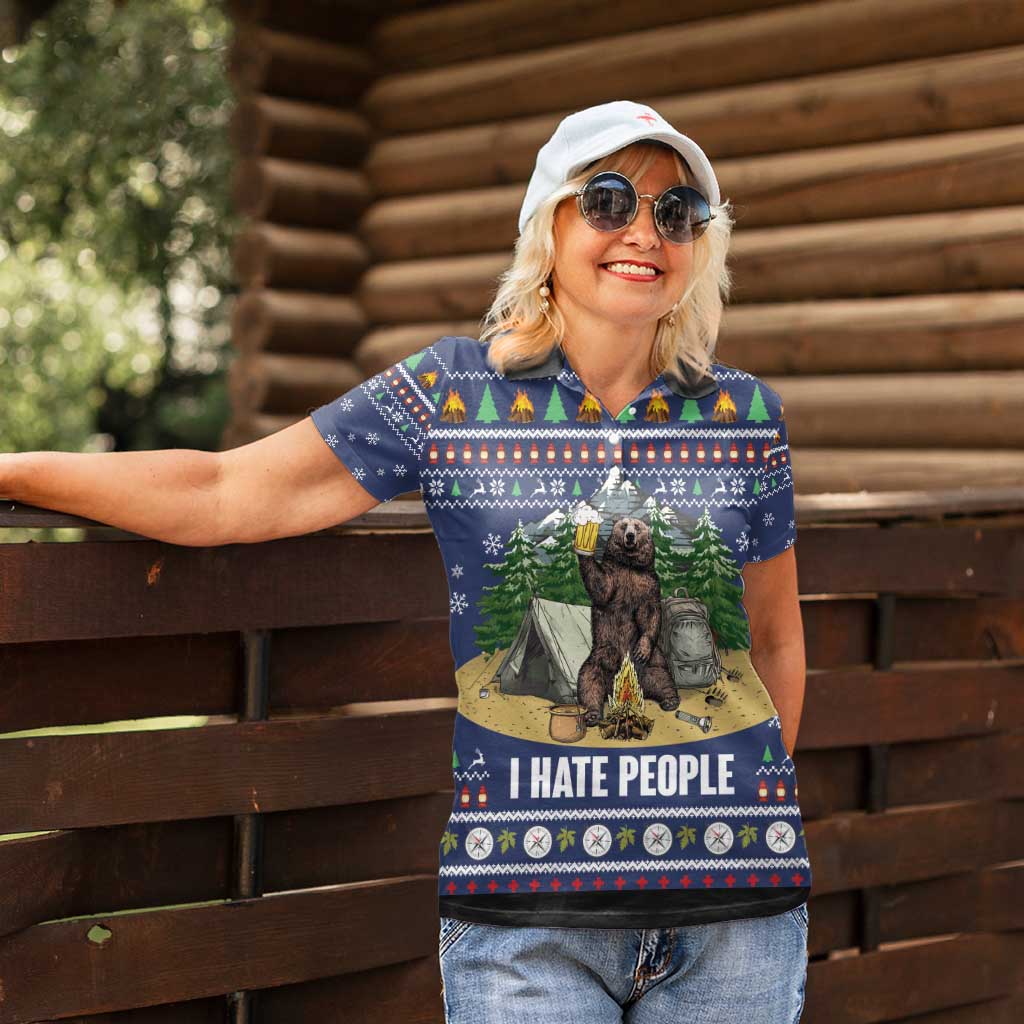 Bear Christmas Women Polo Shirt Camping I Hate People - Wonder Print Shop