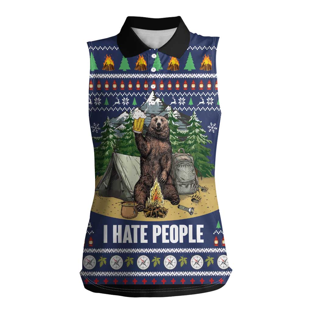 Bear Christmas Women Sleeveless Polo Shirt Camping I Hate People - Wonder Print Shop