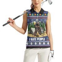 Bear Christmas Women Sleeveless Polo Shirt Camping I Hate People - Wonder Print Shop
