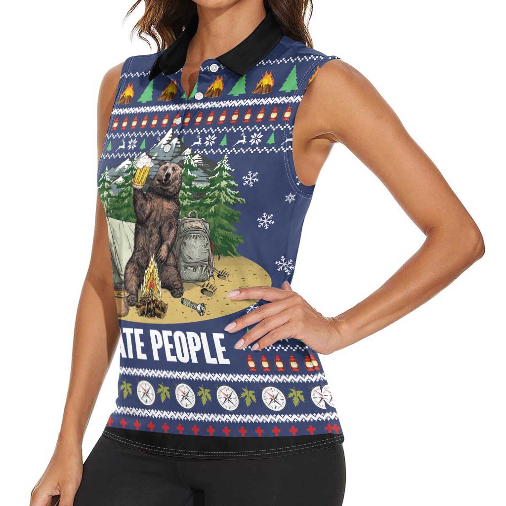 Bear Christmas Women Sleeveless Polo Shirt Camping I Hate People - Wonder Print Shop