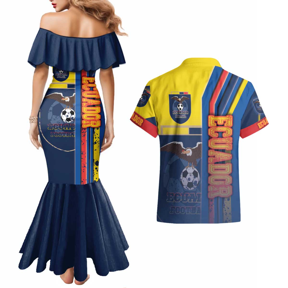 Ecuador Football Couples Matching Mermaid Dress and Hawaiian Shirt La Tricolor Soccer - Road To Champion - Wonder Print Shop