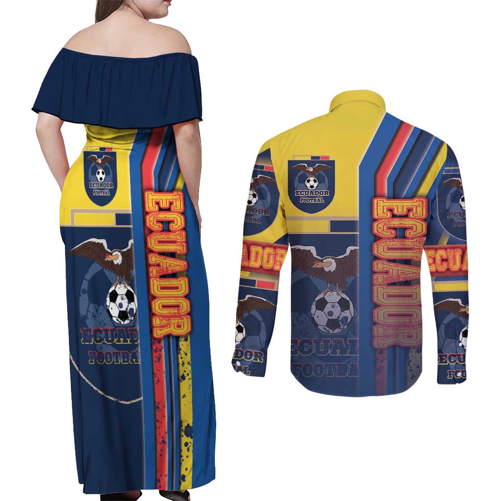 Ecuador Football Couples Matching Off Shoulder Maxi Dress and Long Sleeve Button Shirt La Tricolor Soccer - Road To Champion - Wonder Print Shop
