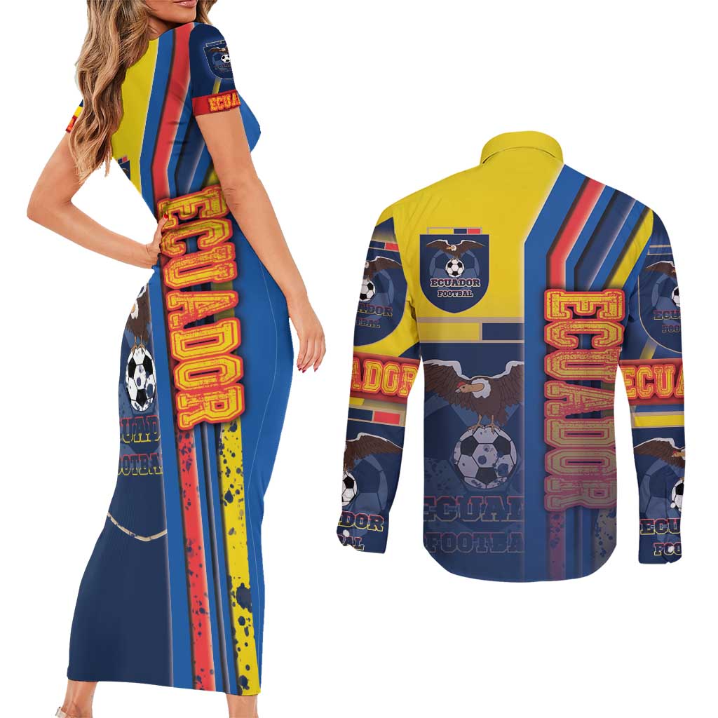Ecuador Football Couples Matching Short Sleeve Bodycon Dress and Long Sleeve Button Shirt La Tricolor Soccer - Road To Champion - Wonder Print Shop
