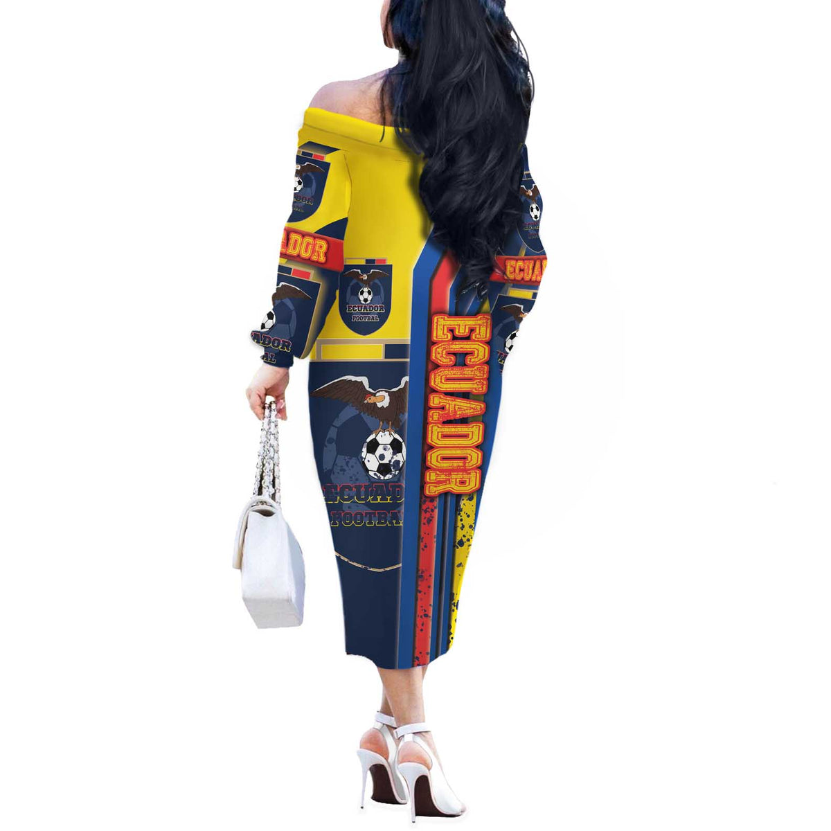 Ecuador Football Off The Shoulder Long Sleeve Dress La Tricolor Soccer - Road To Champion - Wonder Print Shop