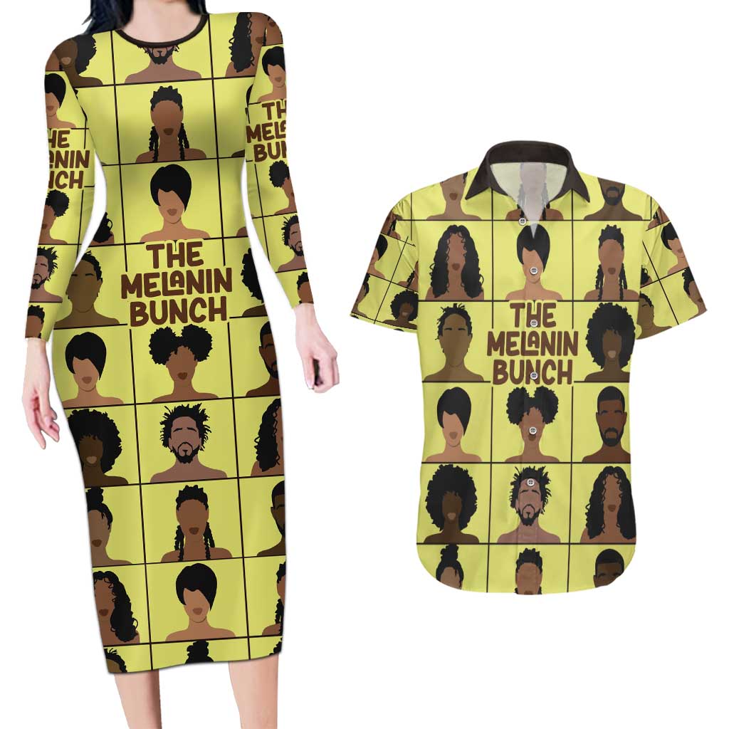 The Melanin Bunch Couples Matching Long Sleeve Bodycon Dress and Hawaiian Shirt Africa Black People