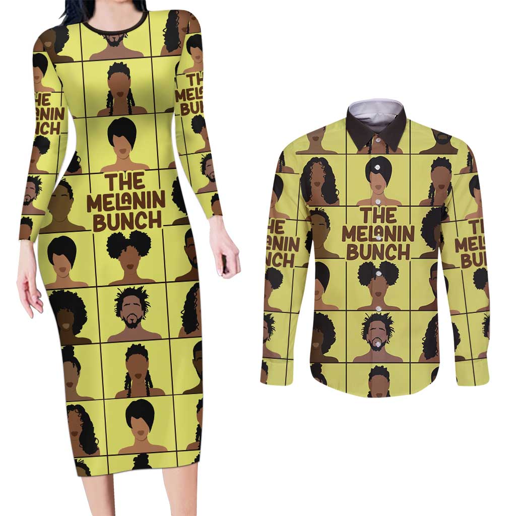 The Melanin Bunch Couples Matching Long Sleeve Bodycon Dress and Long Sleeve Button Shirt Africa Black People