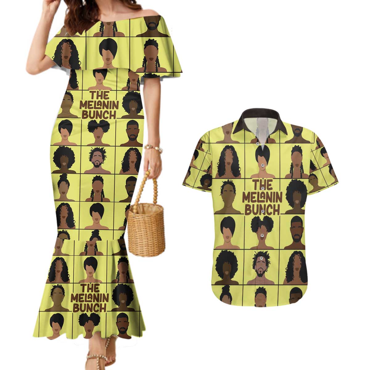 The Melanin Bunch Couples Matching Mermaid Dress and Hawaiian Shirt Africa Black People