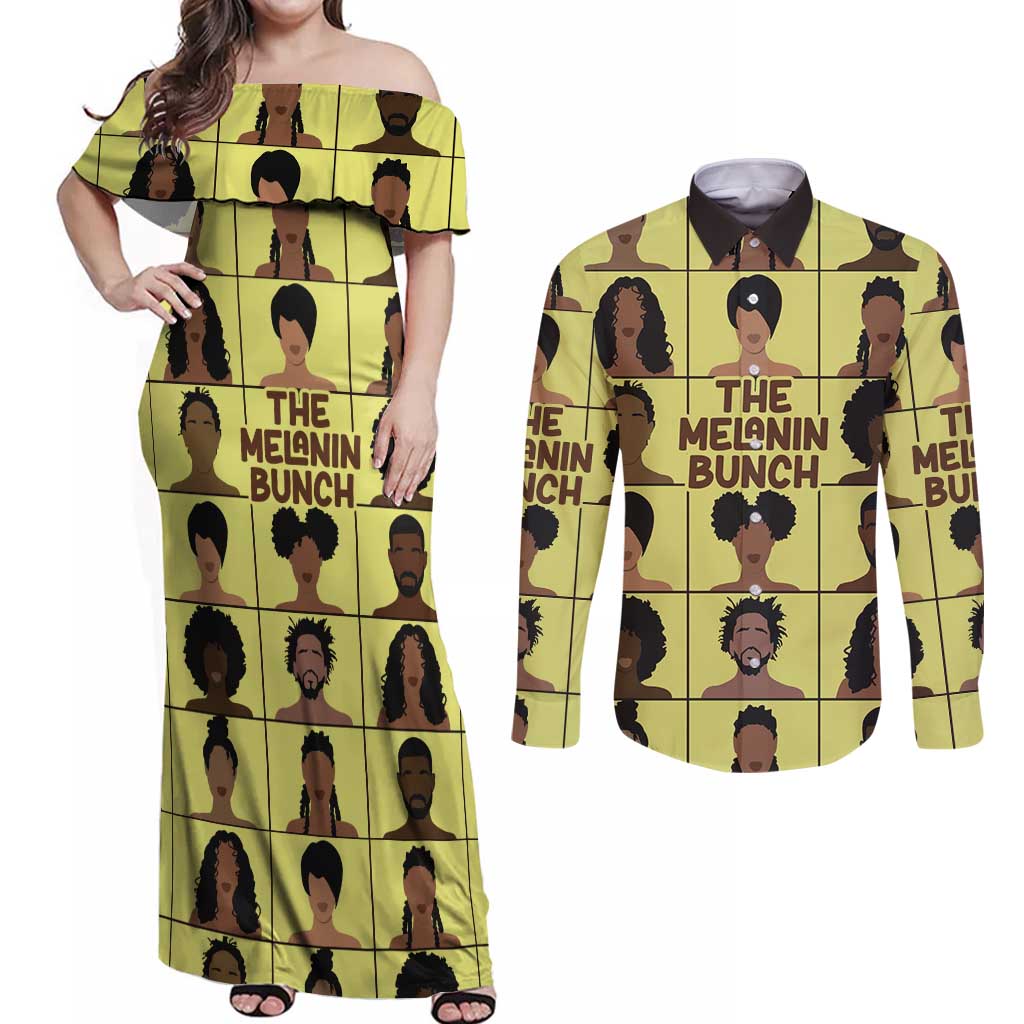 The Melanin Bunch Couples Matching Off Shoulder Maxi Dress and Long Sleeve Button Shirt Africa Black People