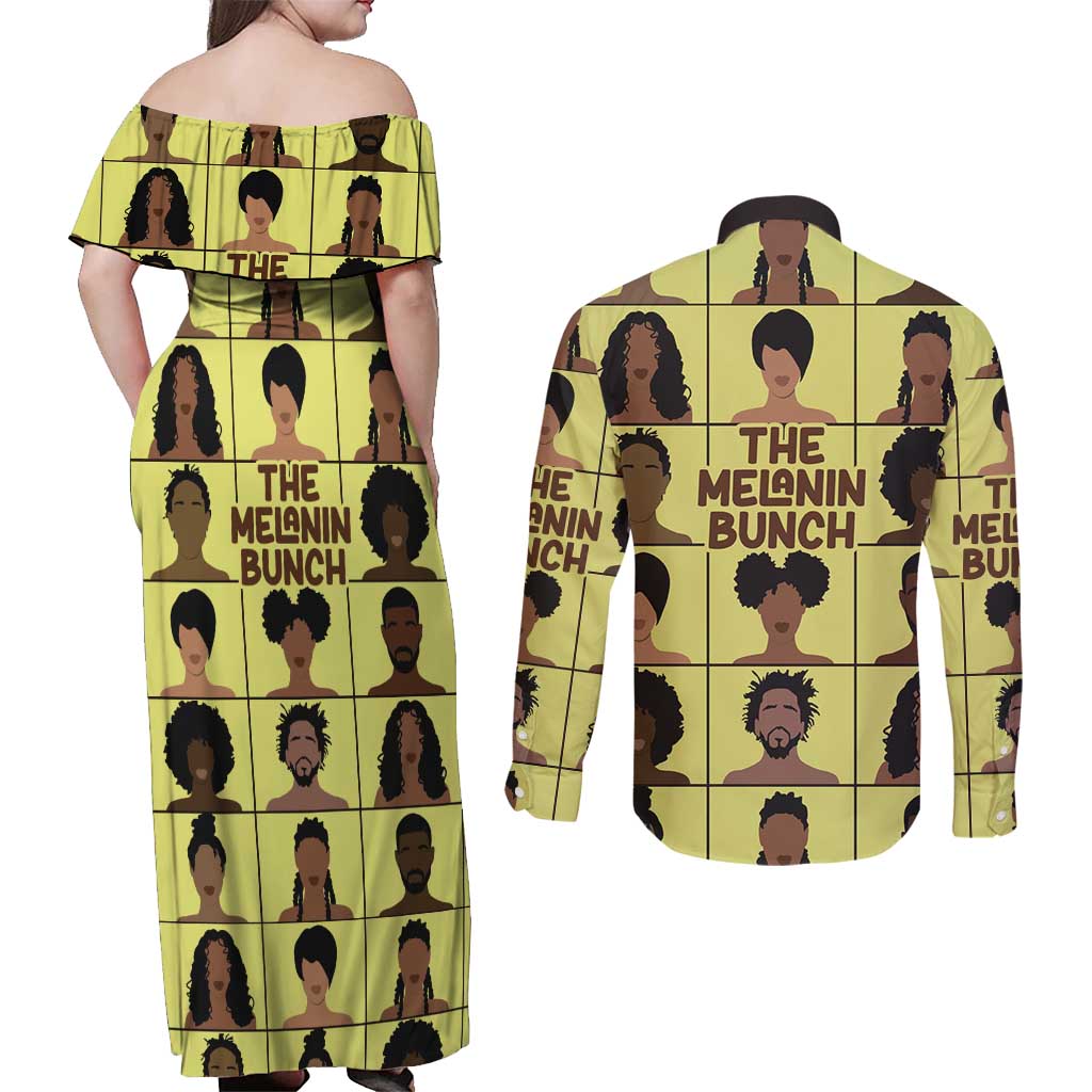 The Melanin Bunch Couples Matching Off Shoulder Maxi Dress and Long Sleeve Button Shirt Africa Black People