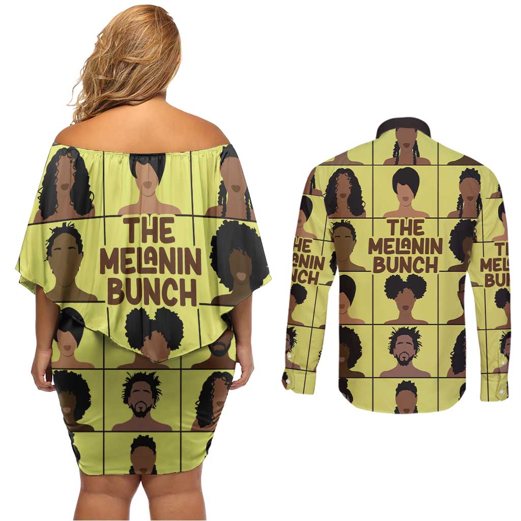 The Melanin Bunch Couples Matching Off Shoulder Short Dress and Long Sleeve Button Shirt Africa Black People