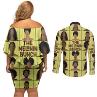 The Melanin Bunch Couples Matching Off Shoulder Short Dress and Long Sleeve Button Shirt Africa Black People