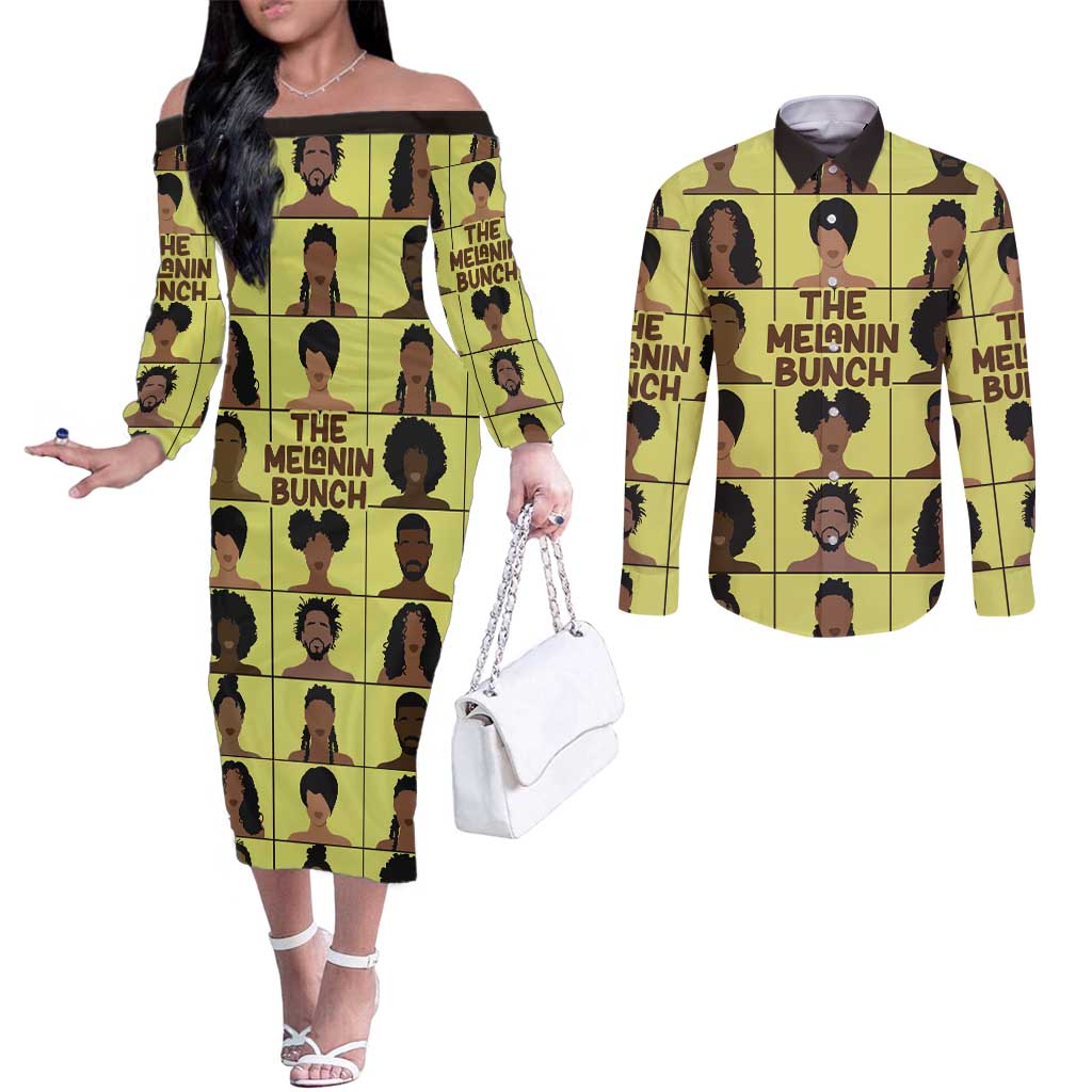 The Melanin Bunch Couples Matching Off The Shoulder Long Sleeve Dress and Long Sleeve Button Shirt Africa Black People