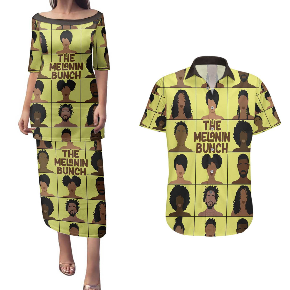 The Melanin Bunch Couples Matching Puletasi and Hawaiian Shirt Africa Black People