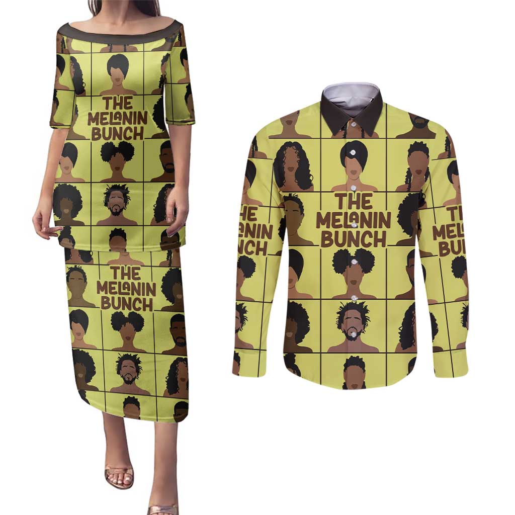 The Melanin Bunch Couples Matching Puletasi and Long Sleeve Button Shirt Africa Black People