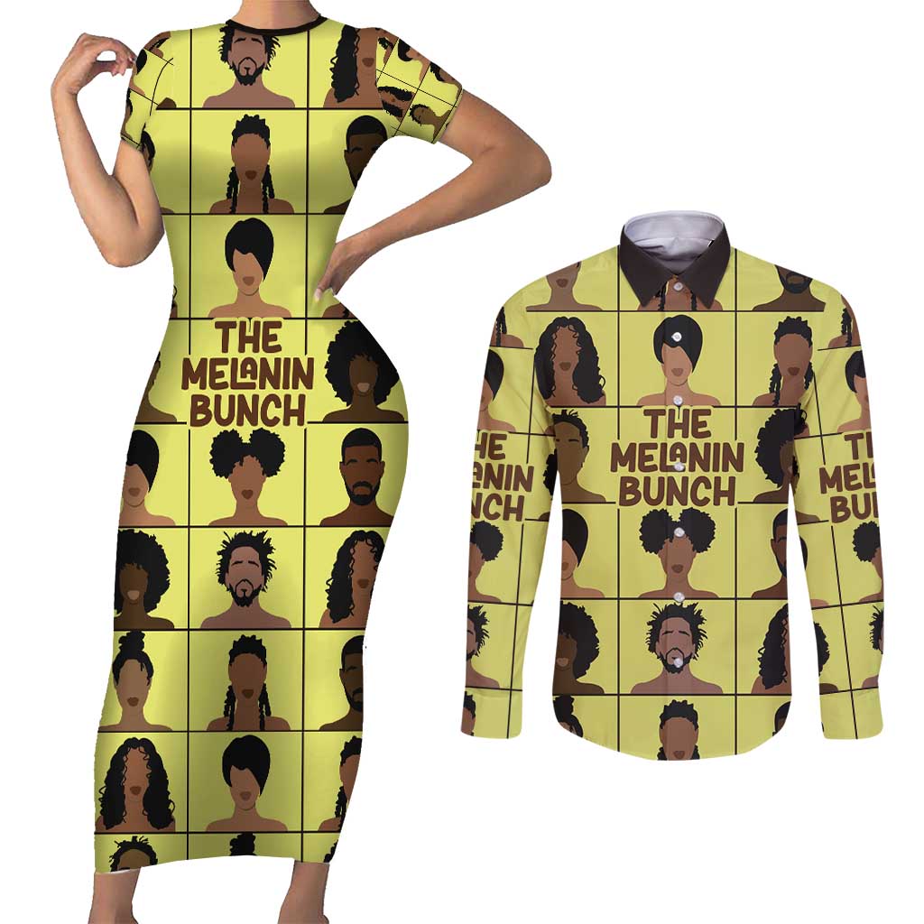 The Melanin Bunch Couples Matching Short Sleeve Bodycon Dress and Long Sleeve Button Shirt Africa Black People