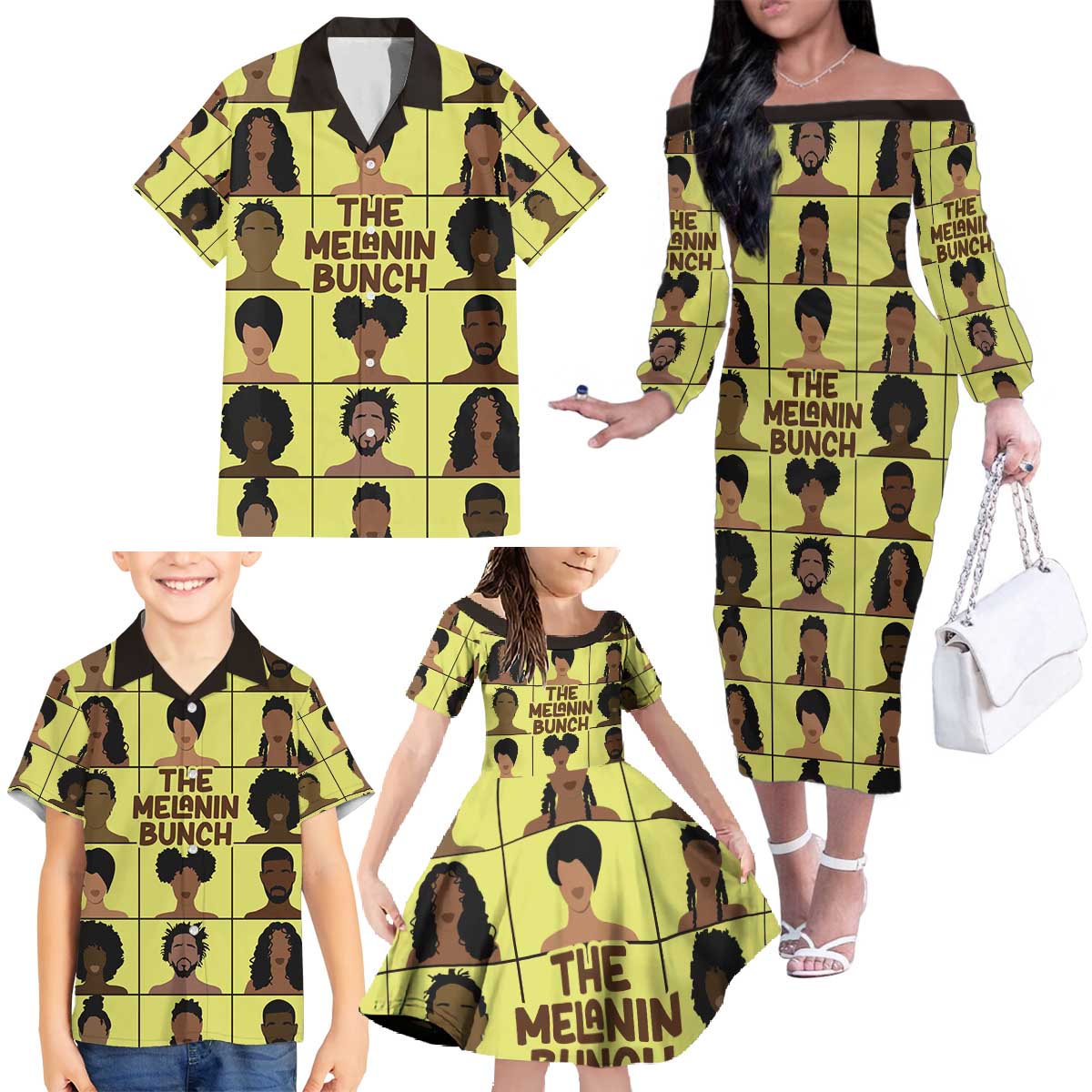 The Melanin Bunch Family Matching Off The Shoulder Long Sleeve Dress and Hawaiian Shirt Africa Black People