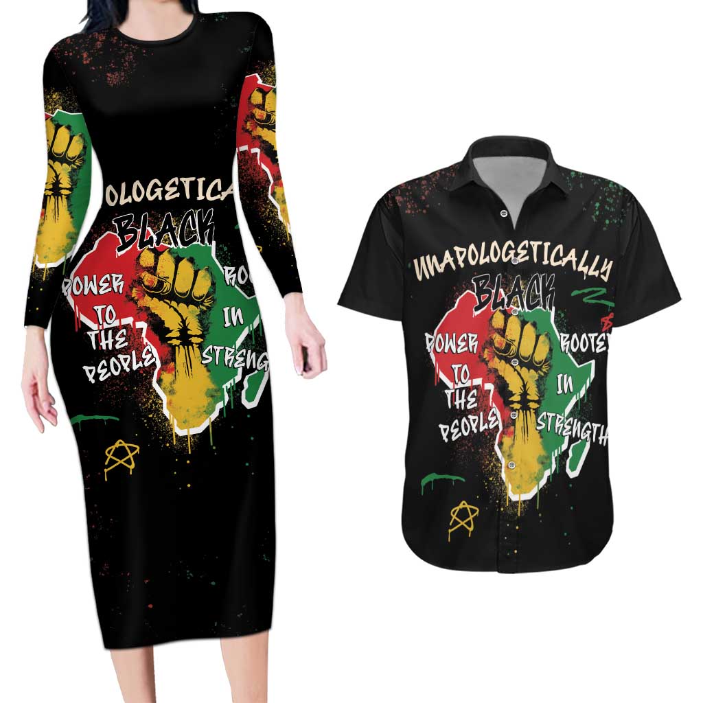 Power in Our Roots Couples Matching Long Sleeve Bodycon Dress and Hawaiian Shirt Unapologetically Black African