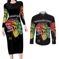 Power in Our Roots Couples Matching Long Sleeve Bodycon Dress and Long Sleeve Button Shirt Unapologetically Black African