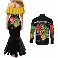 Power in Our Roots Couples Matching Mermaid Dress and Long Sleeve Button Shirt Unapologetically Black African