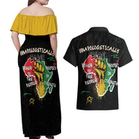 Power in Our Roots Couples Matching Off Shoulder Maxi Dress and Hawaiian Shirt Unapologetically Black African