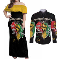 Power in Our Roots Couples Matching Off Shoulder Maxi Dress and Long Sleeve Button Shirt Unapologetically Black African