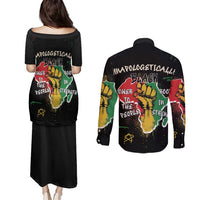 Power in Our Roots Couples Matching Puletasi and Long Sleeve Button Shirt Unapologetically Black African
