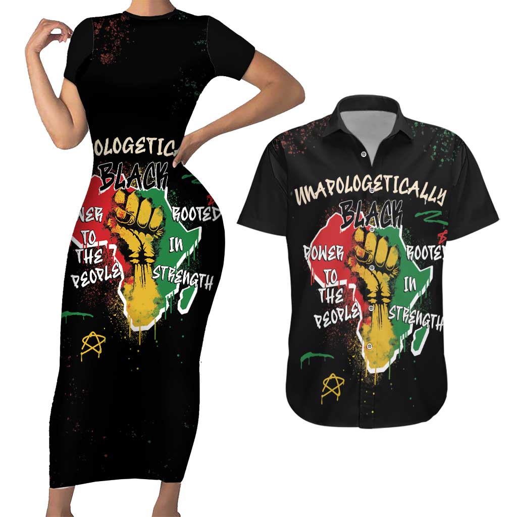Power in Our Roots Couples Matching Short Sleeve Bodycon Dress and Hawaiian Shirt Unapologetically Black African