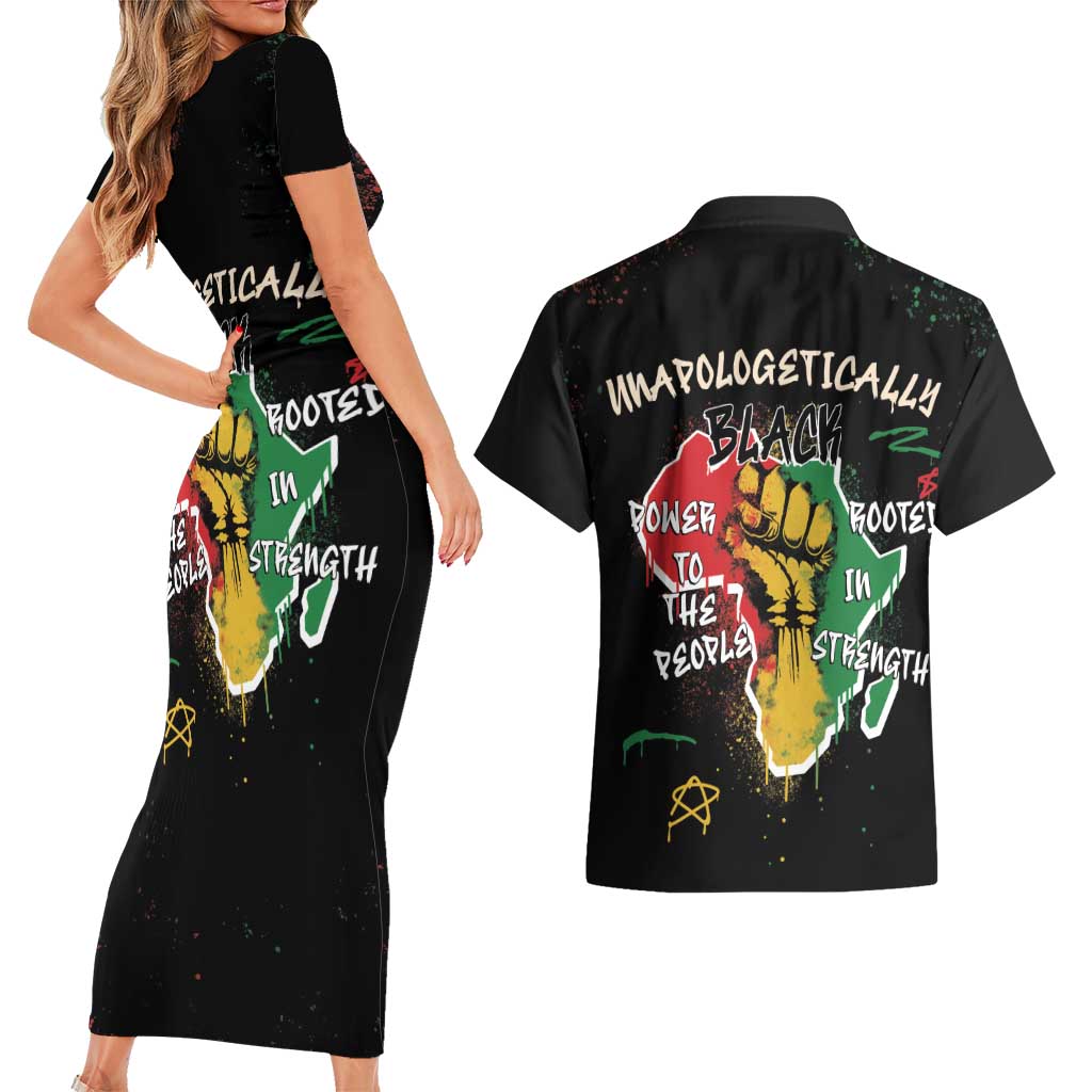 Power in Our Roots Couples Matching Short Sleeve Bodycon Dress and Hawaiian Shirt Unapologetically Black African