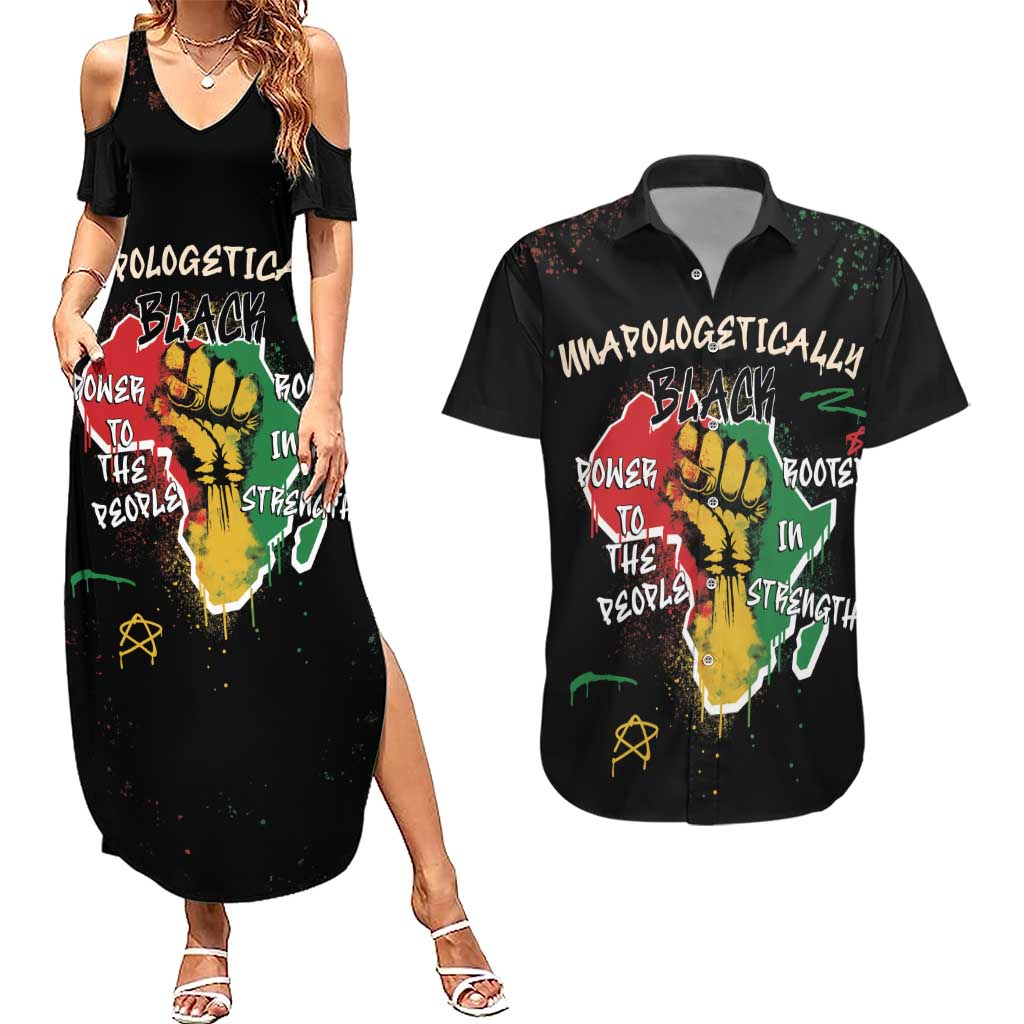 Power in Our Roots Couples Matching Summer Maxi Dress and Hawaiian Shirt Unapologetically Black African